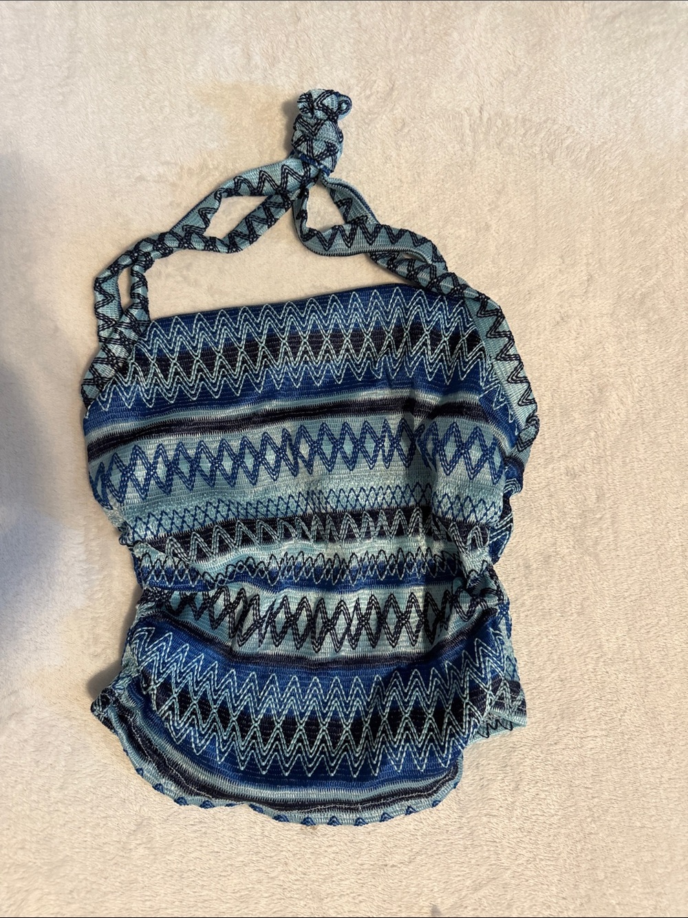 SHEIN Blue Multi-Tone Zigzag Halter Top